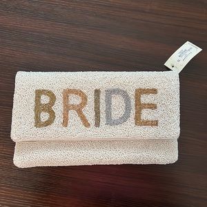 Tonal beaded bride foldover hand bag with gold strap